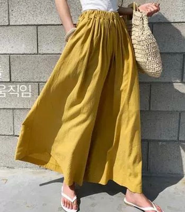 여자 냉장고바지 와이드 팬츠 린넨 냉장고 라이트옐로우 S - 상세 이미지 4