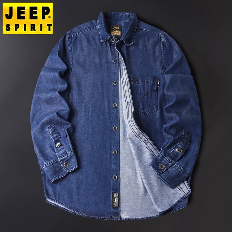 JEEP SPIRIT 가을/겨울 남성용 데님 셔츠 루즈 캐주얼 긴팔 상의 - 상품 이미지