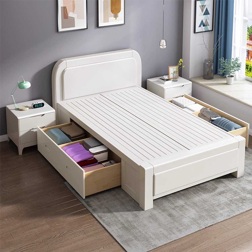 리프트업 서랍형 침대 프레임 수납 강화 원목 선반 싱글침대 1200x2000mm - 상세 이미지 5