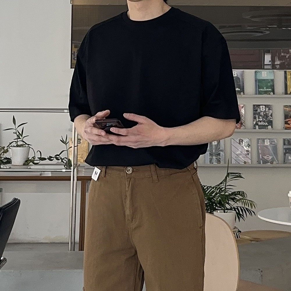 남자 오버핏 반팔 빅사이즈 레이어드 이너 파스텔 커플 반팔 티셔츠 - 상세 이미지 3