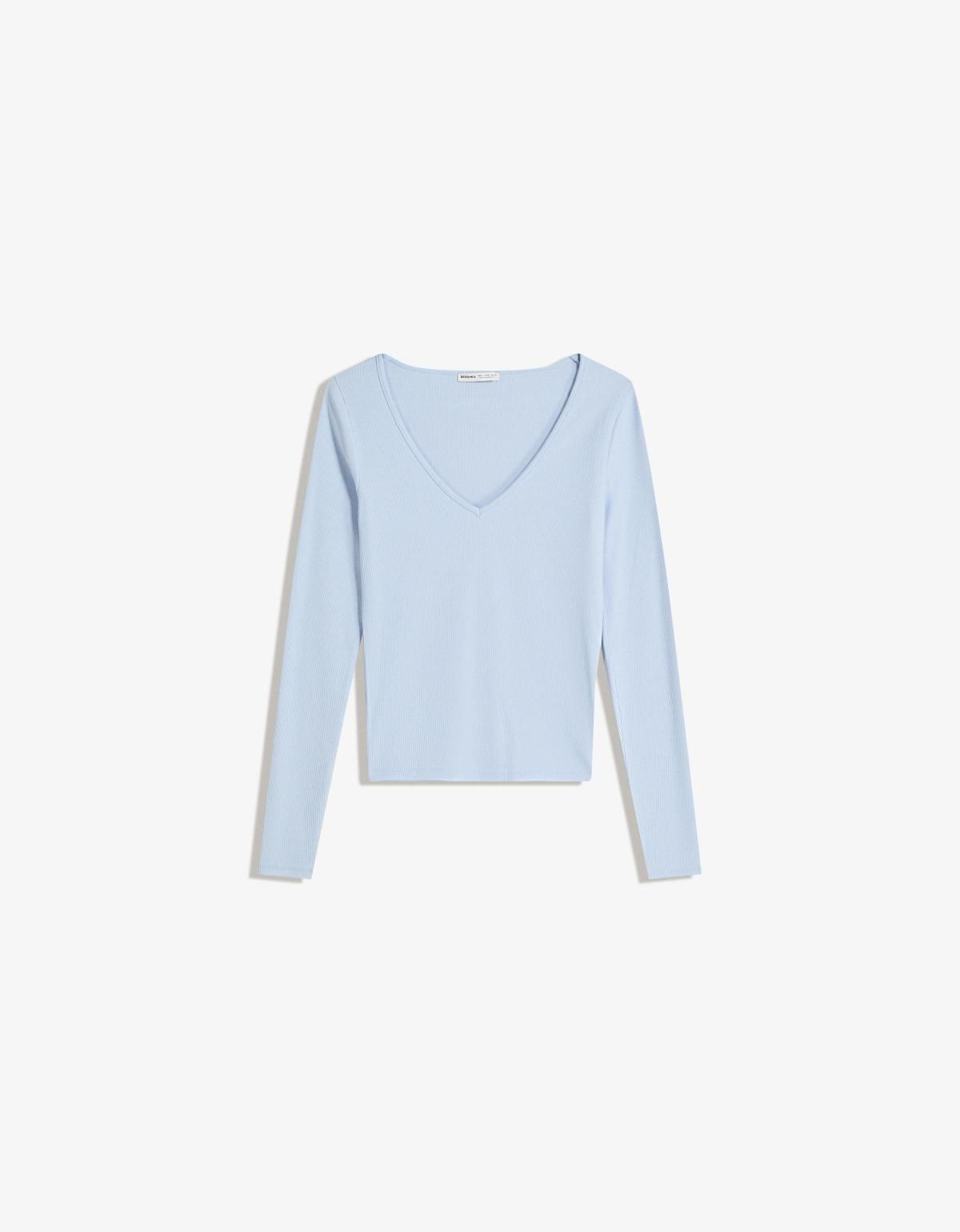 버쉬카 베이직 브이넥 긴팔 티셔츠 7543/205 LIGHT BLUE - 상품 이미지