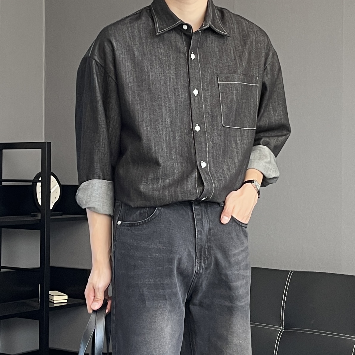 남자청남방 남자데님셔츠 오버핏셔츠 이미지 6