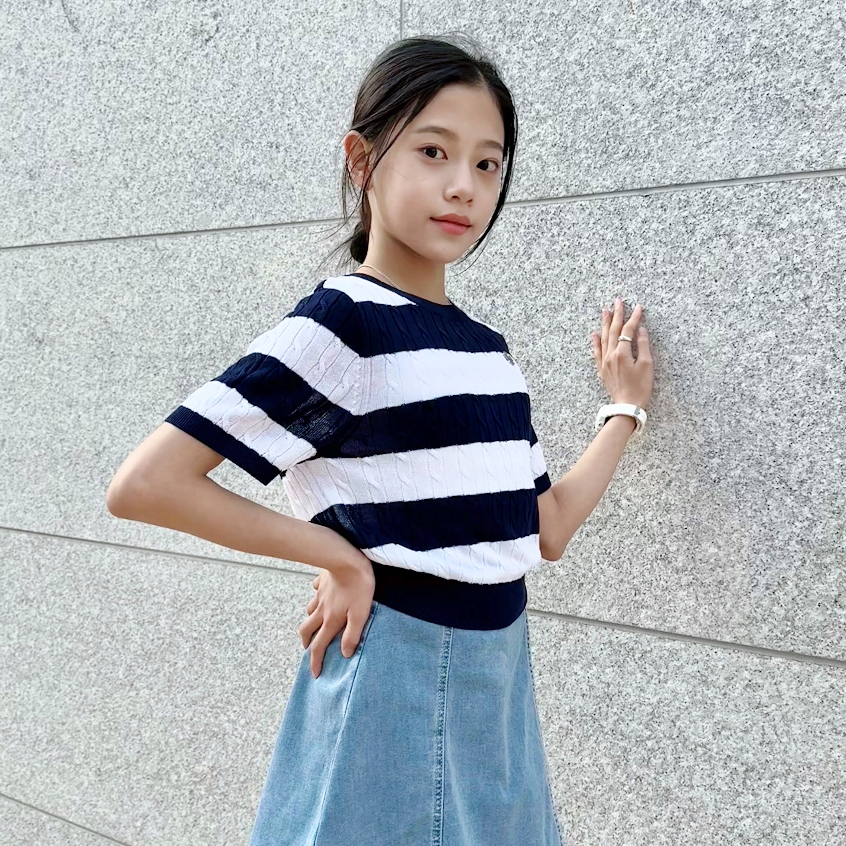 더데이걸 케이블 반팔 스웨터 TGKA25303 - 상품 이미지