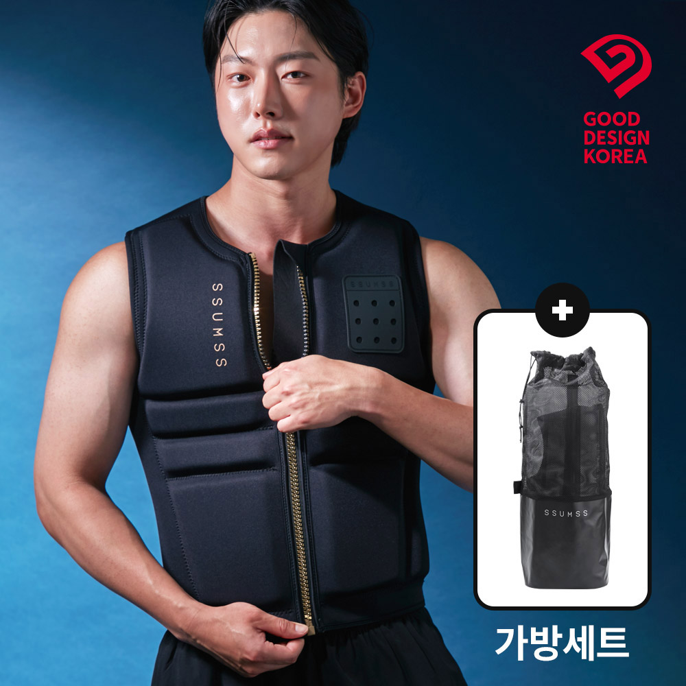 썸쓰 웨이크베스트 성인 구명조끼 라이프자켓 남자 여자 PRO+가방세트 블랙, 110kg