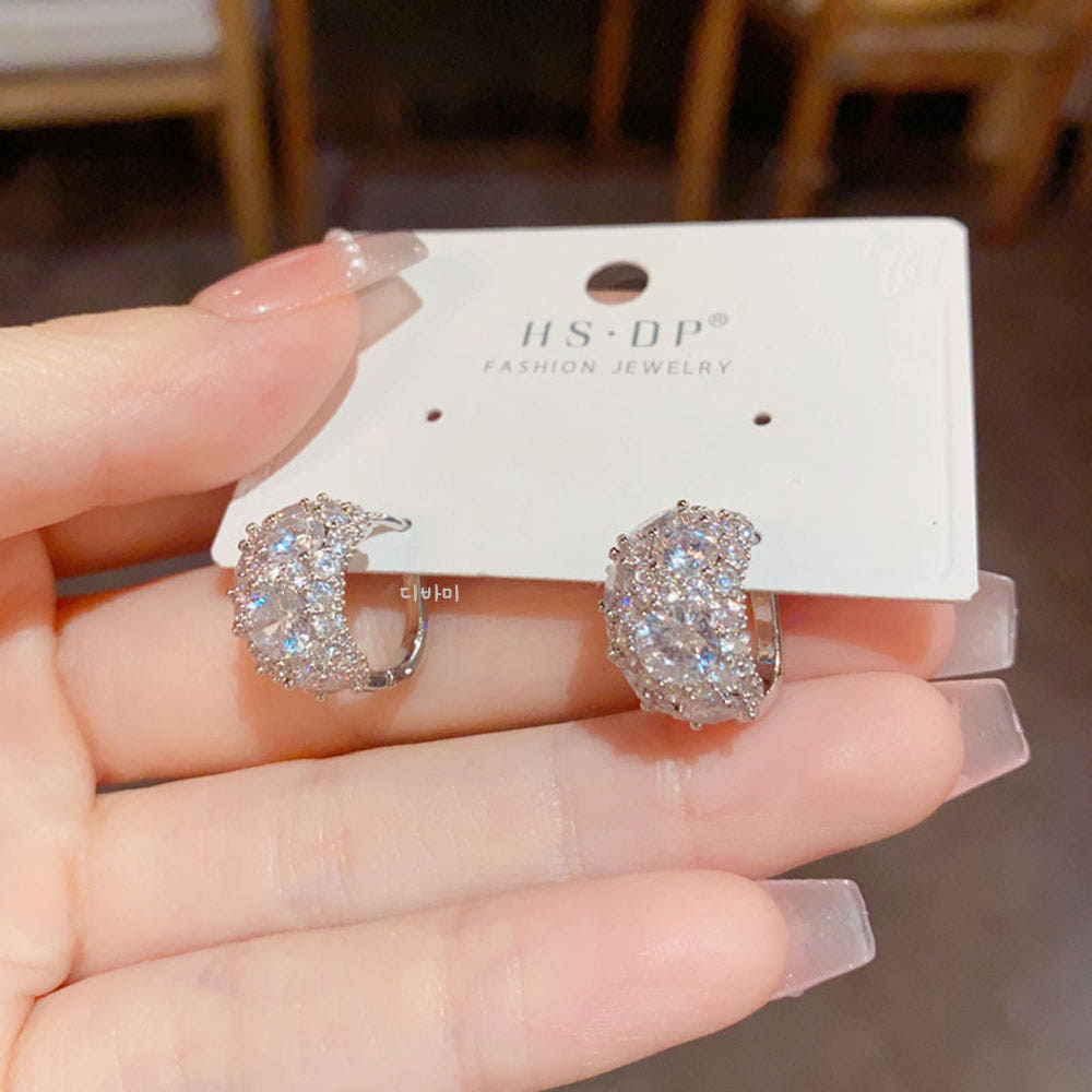 크리스탈 큐빅 14K 고급스러운 볼륨 링 귀걸이 드레스 볼드 이어링 이미지 8