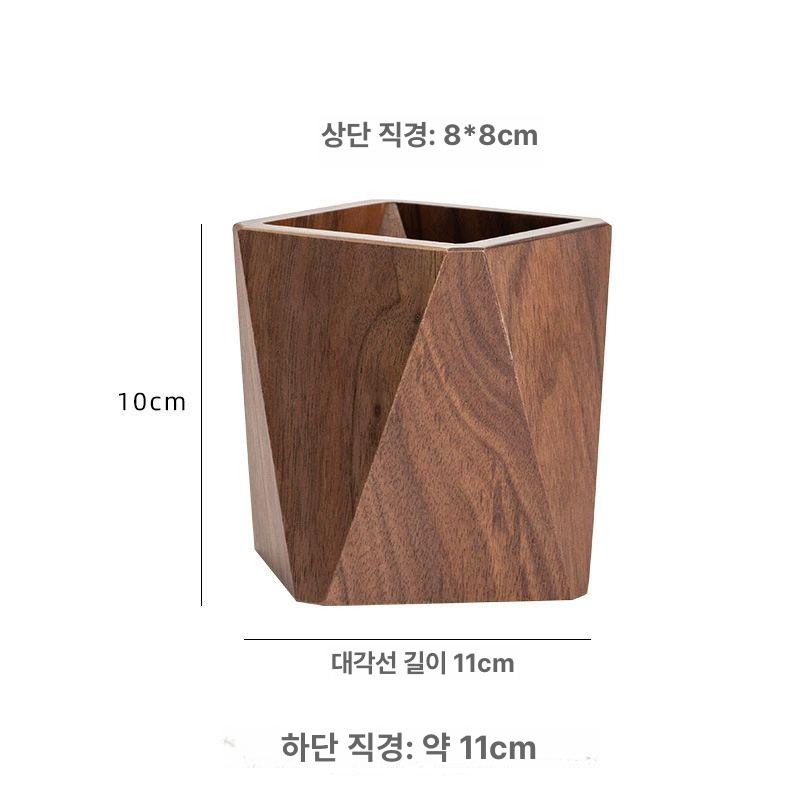 조각 볼펜 원목 펜꽂이 연필꽂이 다용도 필통 북미 흑호두 사각형 8x8x9.5cm - 상세 이미지 4