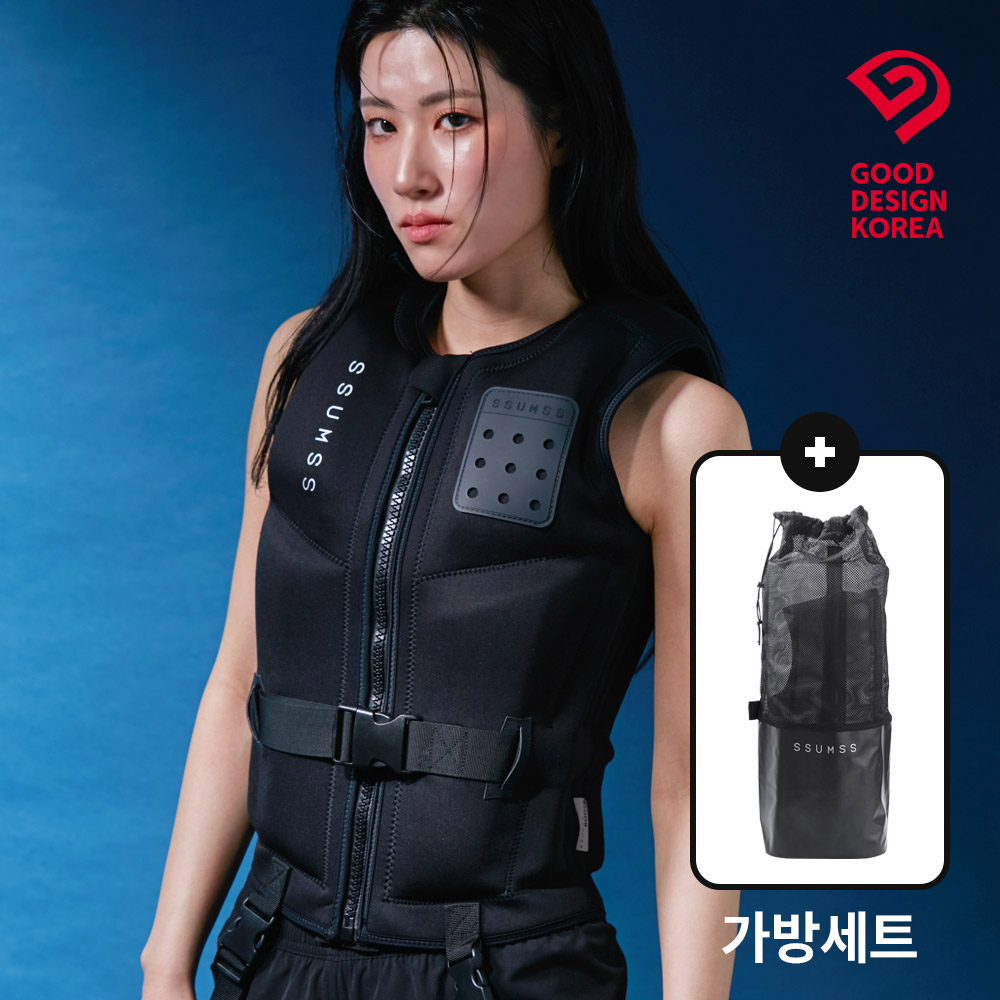 썸쓰 성인 구명조끼 슬림핏 남자 여자 라이프자켓 BOOST+가방세트 블랙, 70kg
