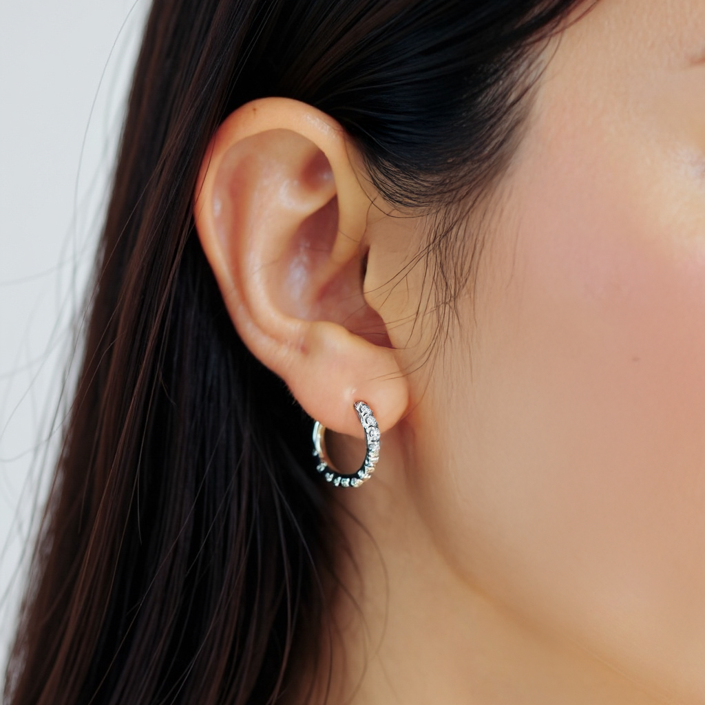 다이아몬드 1.7mm 18개 백금 귀걸이 - 상세 이미지 4