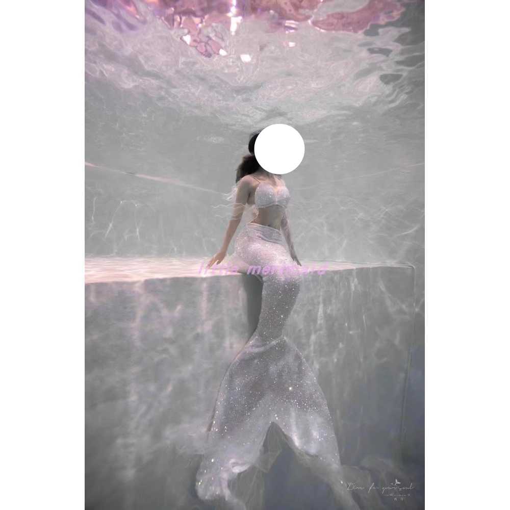 인어공주 코스프레 지느러미 의상 반짝이 수영 꼬리 화이트 S-M - 상세 이미지 4