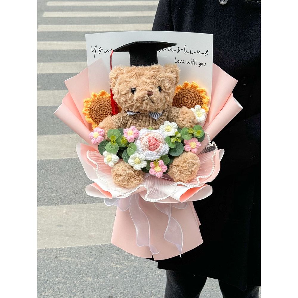 인형 꽃다발 니트 뜨개 졸업식꽃다발 졸업식 곰인형 학사모 졸업선물 - 상품 이미지
