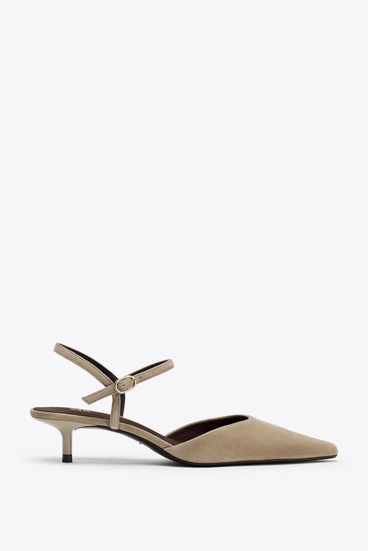 자라 스웨이드 슬링백 키튼힐 로우 펌프스 1822/610 SAND BROWN - 메인 이미지