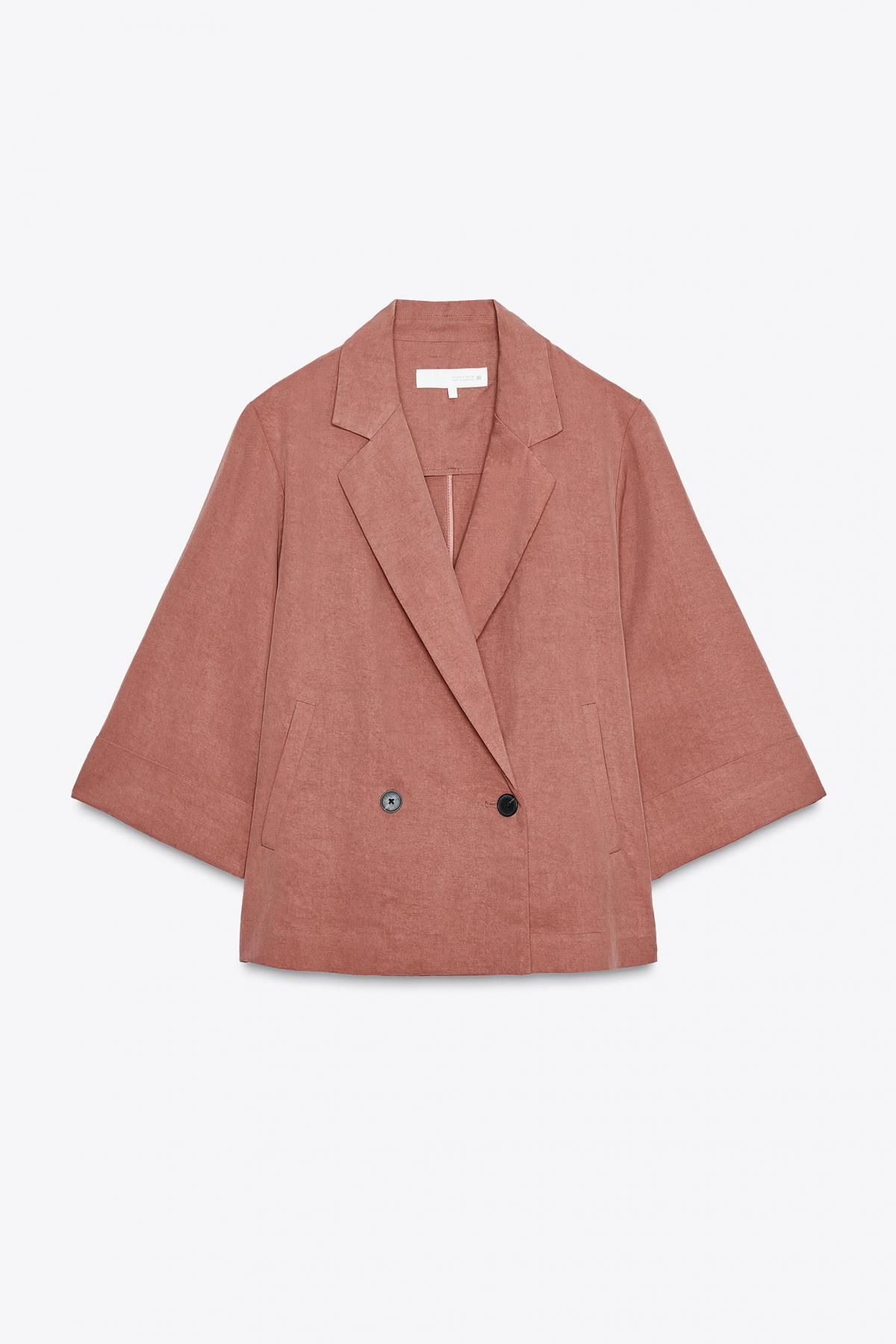 자라 더블브레스트 프렌치슬리브 크롭 블레이저 4387/355 MARSALA - 상품 이미지