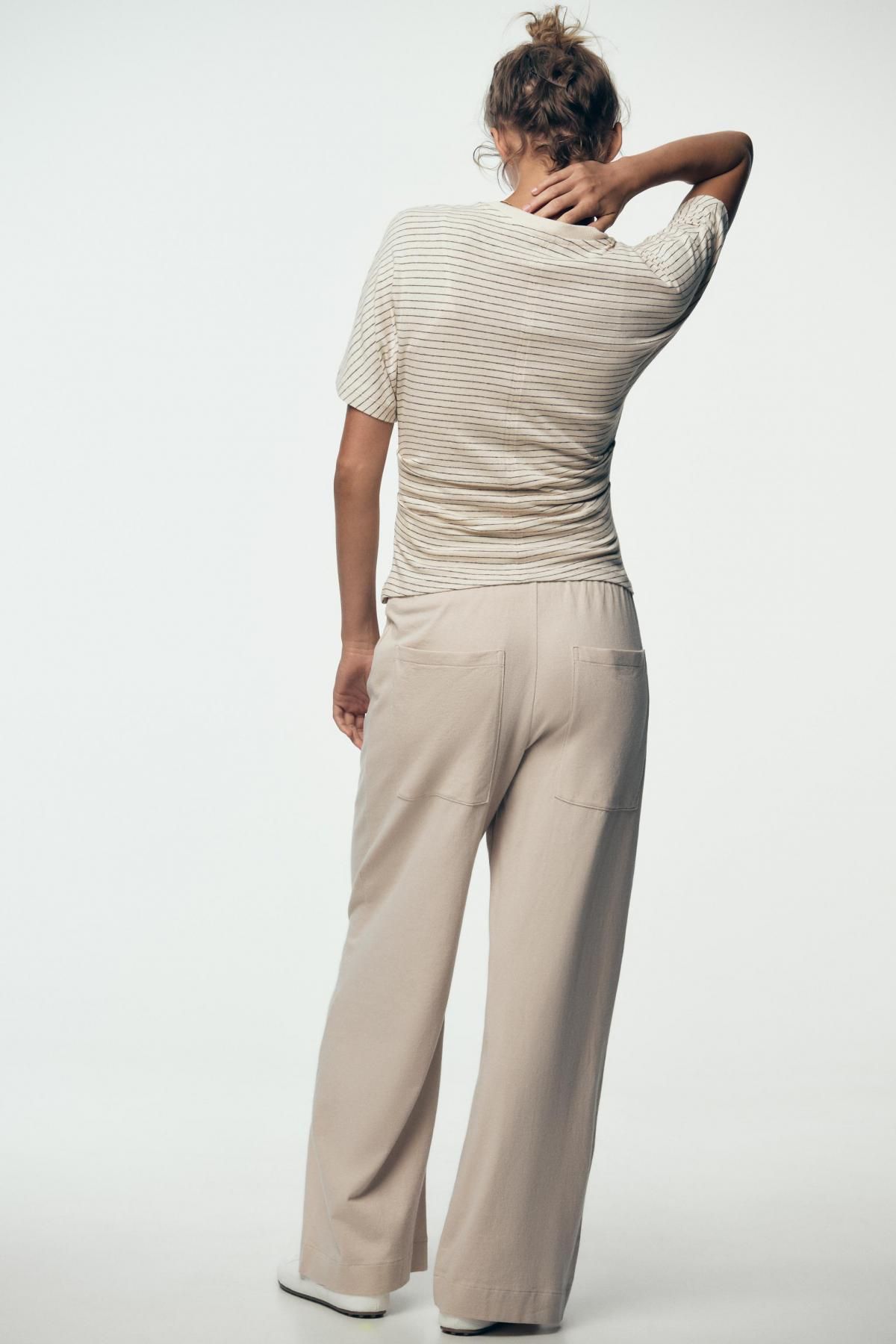 자라 린넨 블렌드 슬림핏 스트라이프 러플 반팔 티셔츠 6912/627 STRIPED - 상세 이미지 5