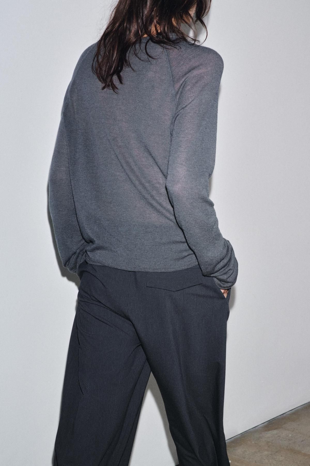 자라 울블렌드 라운드넥 긴팔 티셔츠 4786/454 ANTHRACITE GREY - 상세 이미지 4