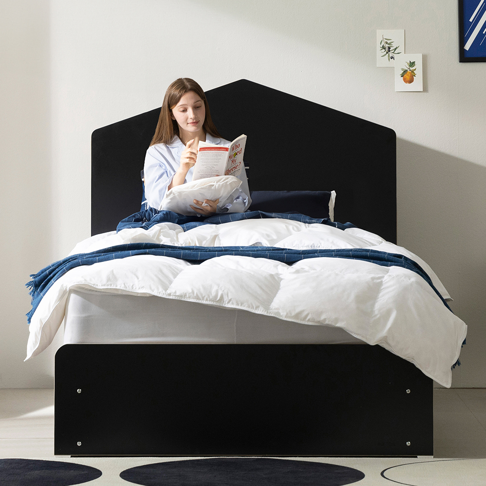 무디켄 도도도 수납형 서랍 호텔 침대 프레임 (+방수커버) 원형, SS 슬라이딩, 블랙+우드엣지