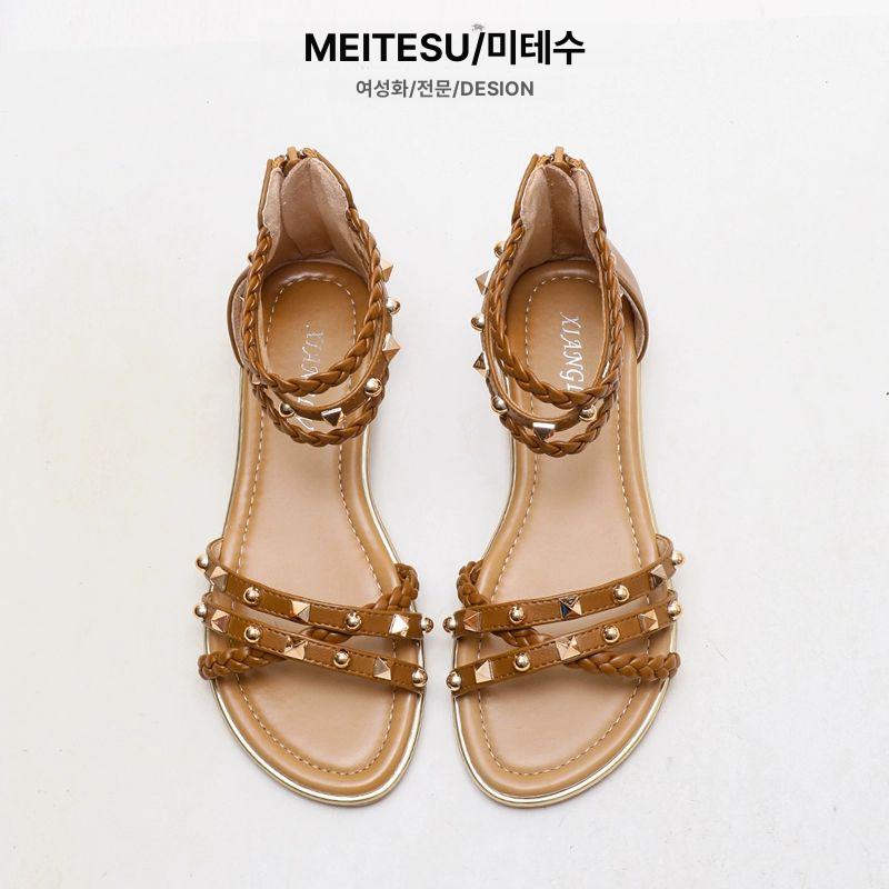 뒤막힌 플랫 샌들 뒤꿈치 발편한 발목 슈즈 데일리 카키베이지 1.5CM 36 - 상세 이미지 4