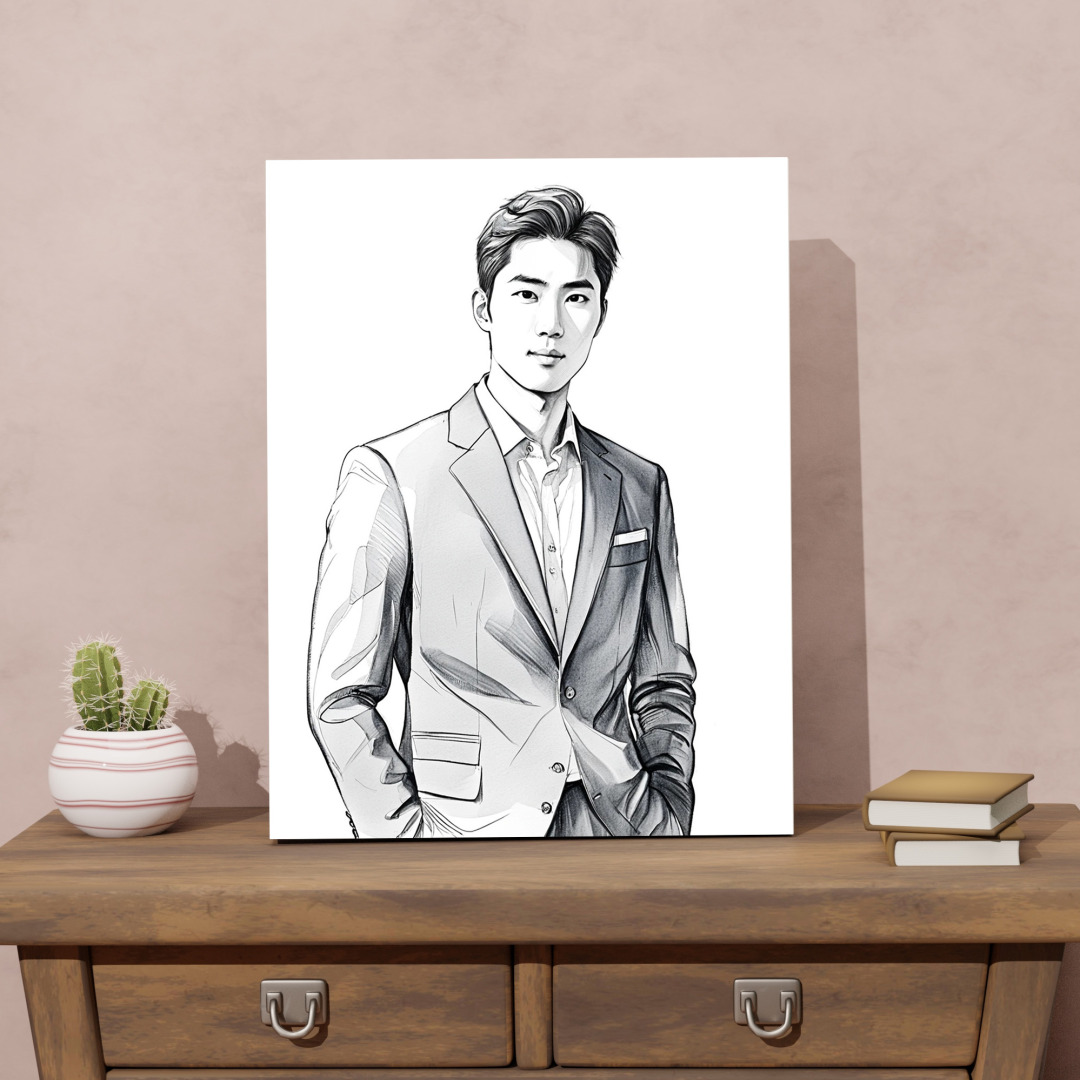 연필스케치 초상화 캐리커쳐 메탈 액자 인물화 스케치 주문제작 커플 기념일 결혼 선물 정M 이미지 6