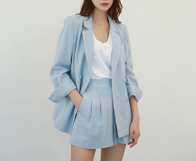 여성 린넨 정장세트 자켓 셋업 정장긴팔 세미 스카이블루 XS - 상품 이미지