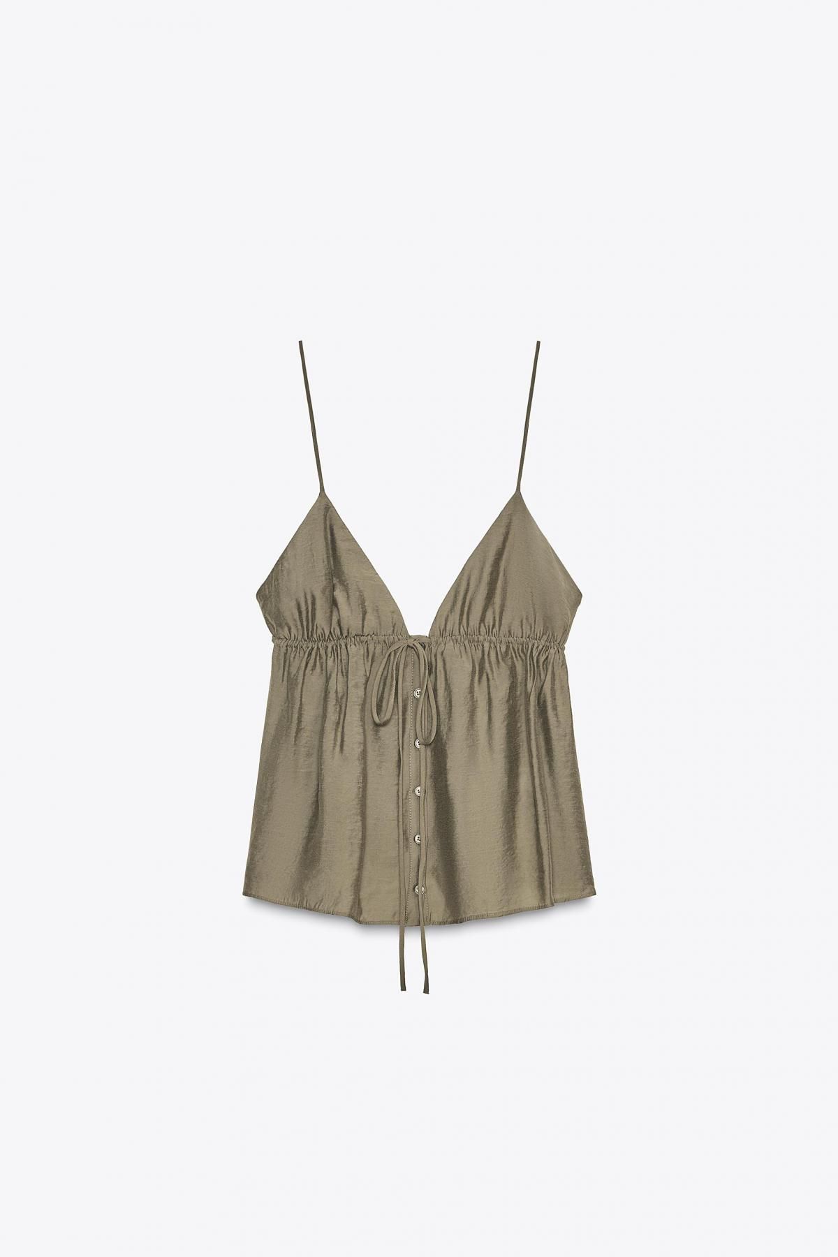 자라 스트랩 브이넥 플루이드 캐미솔 탑 3152/150 MID KHAKI - 메인 이미지