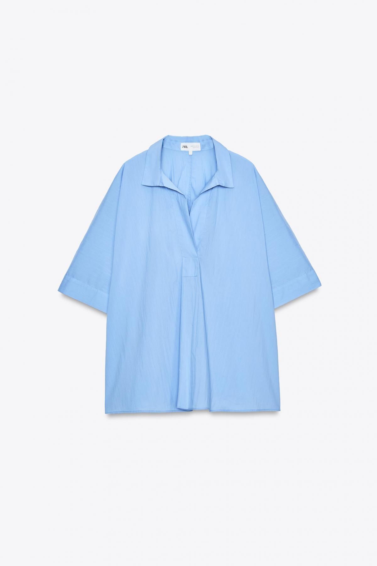 자라 스카이블루 오버사이즈 테크니컬 반팔 셔츠 5344/118 BLUE - 메인 이미지