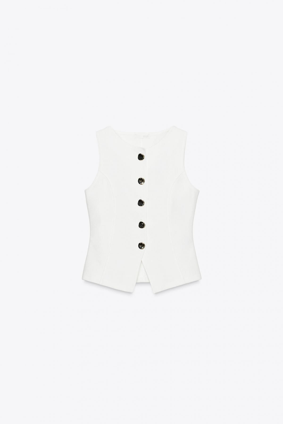 자라 에센셜 화이트 테일러드 버튼 베스트 0858/460 OYSTER-WHITE - 메인 이미지