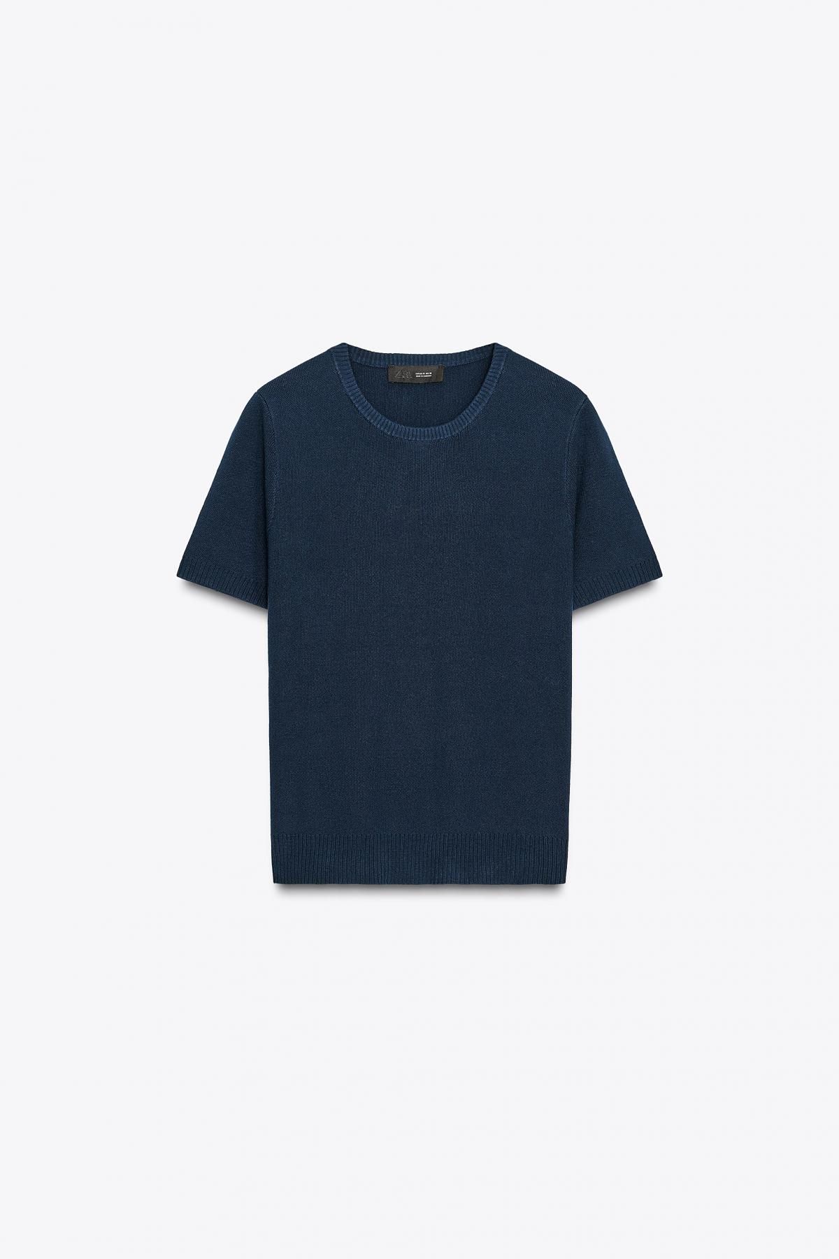 자라 베이직 코튼 라운드넥 반팔 니트 티셔츠 9598/101 NAVY BLUE - 상품 이미지