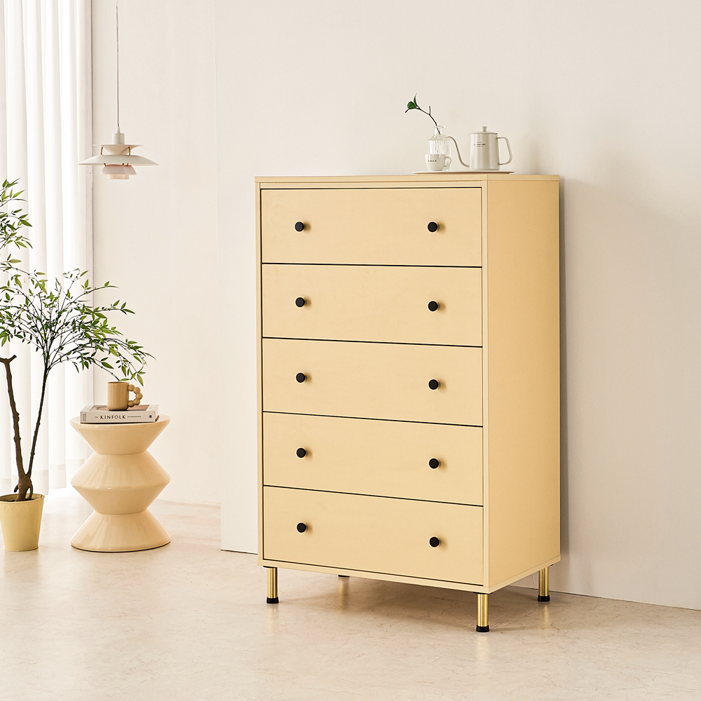 포포노 드레스룸서랍장 깊은 안방 5단서랍장 800x495x1320mm, 5단, 버터옐로우 - 메인 이미지