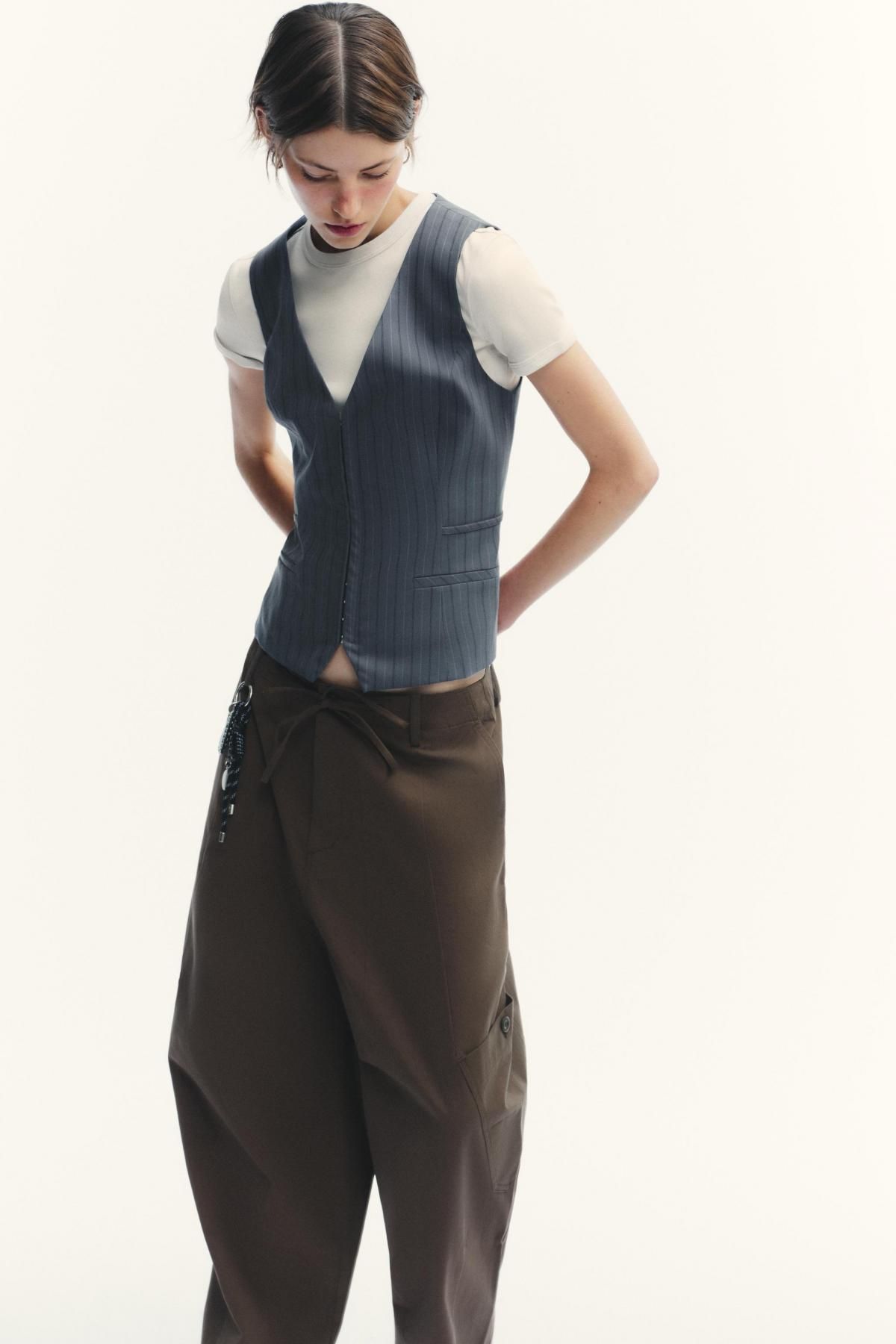 자라 핀스트라이프 테일러드 브이넥 베스트 2010/720 BLUE / GREY - 상세 이미지 4
