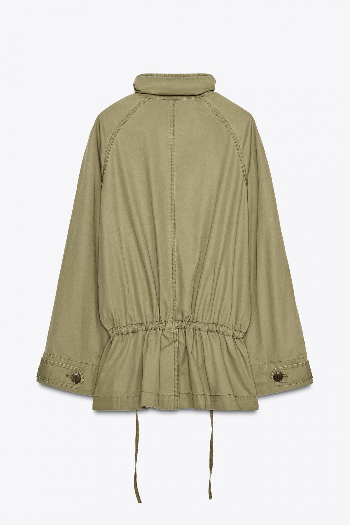 자라 테크니컬 하이넥 와이드핏 포켓 스트링 롱 파카 5854/810 OLIVE GREEN - 상세 이미지 4