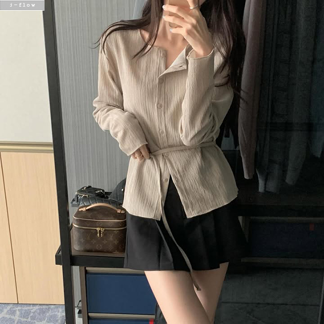 소이르 라운드 플리츠 스트랩 가디건 3col 가을 봄 스판 버튼 슬림 데일리 제이플로우 이미지 6