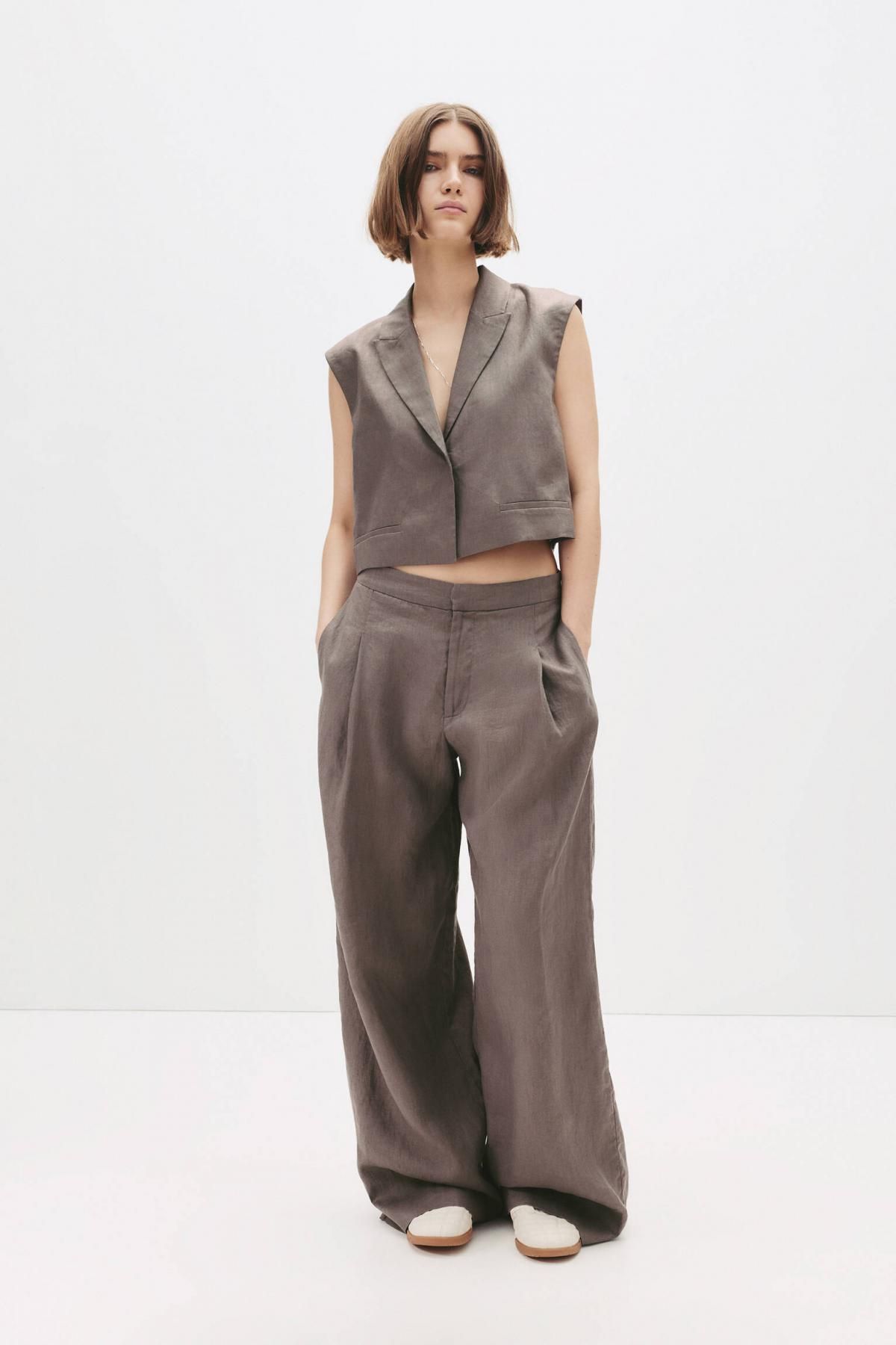 풀앤베어 내추럴 린넨 크롭 베스트 7801/300 TAUPE - 상세 이미지 3
