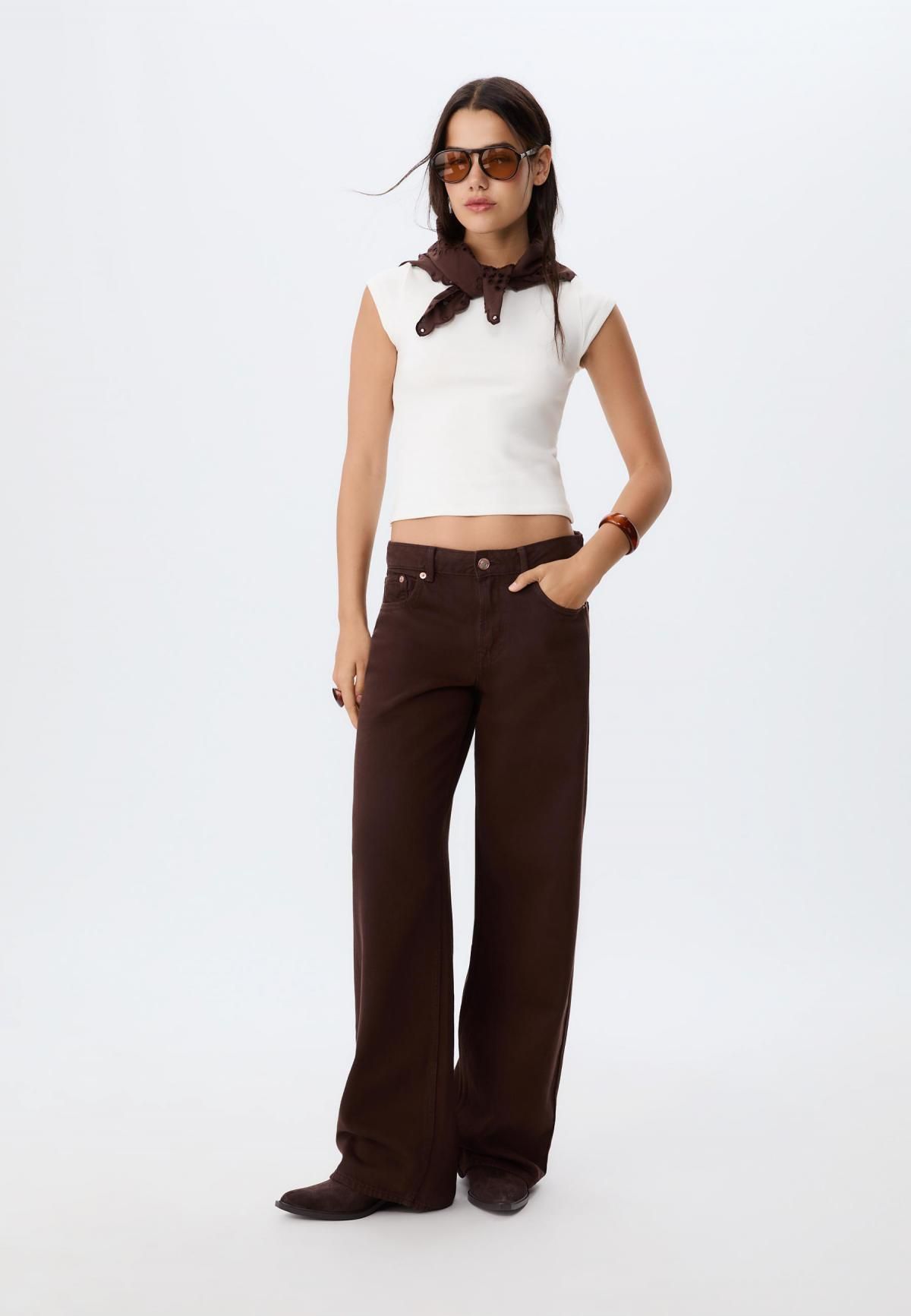 스트라디바리우스 트렌디 로우라이즈 와이드핏 데님 팬츠 1441/899 BROWN - 상세 이미지 5