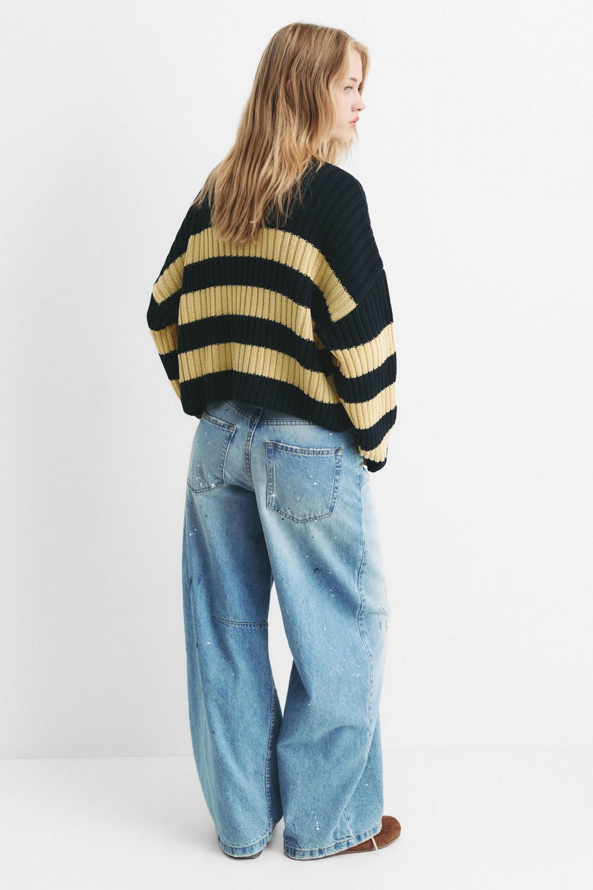 풀앤베어 스트라이프 라운드넥 니트 스웨터 7550/364 DARK NAVY - 상세 이미지 3