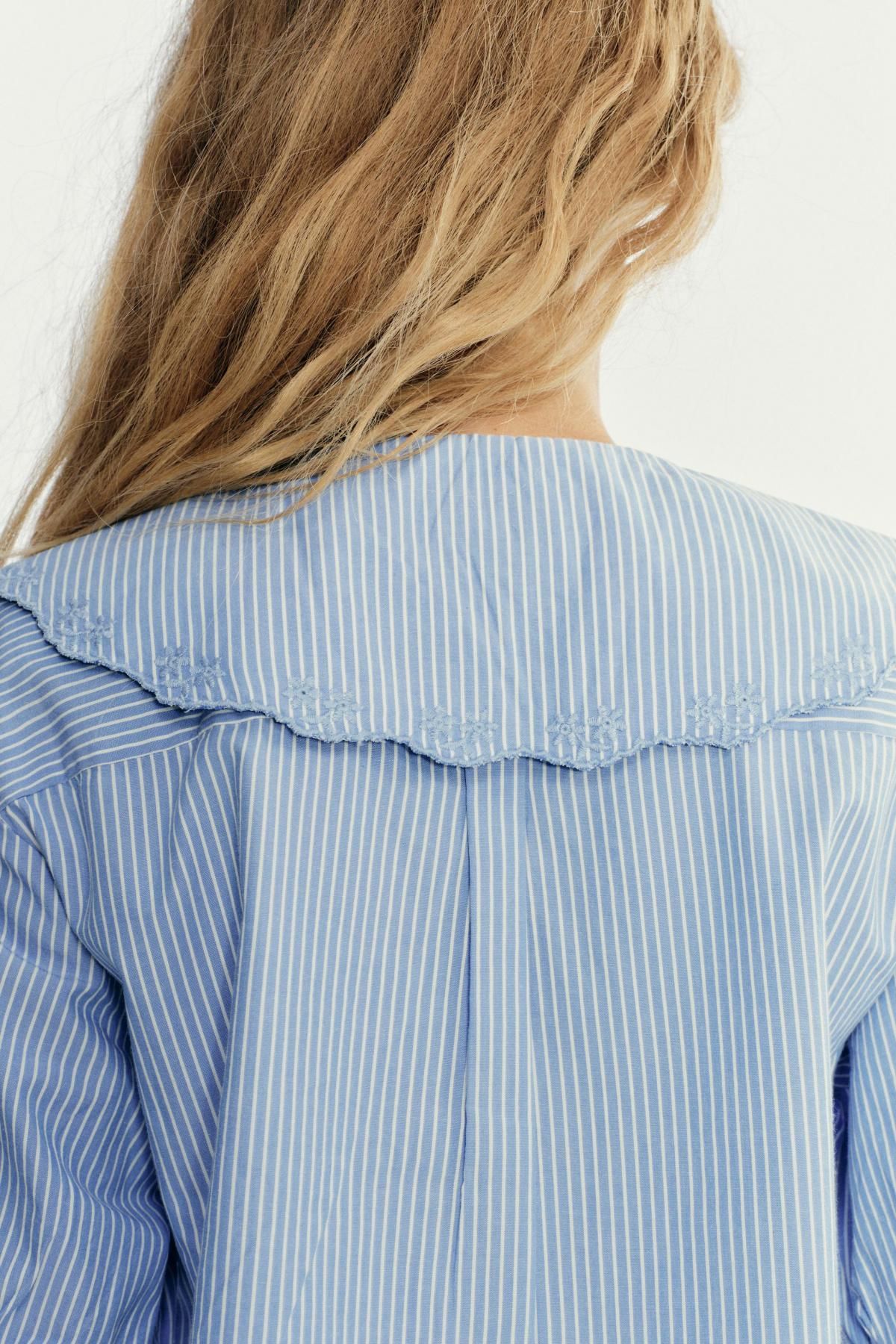 자라 스트라이프 자수 피터팬카라 반팔 셔츠 0881/014 BLUE/WHITE - 상세 이미지 5