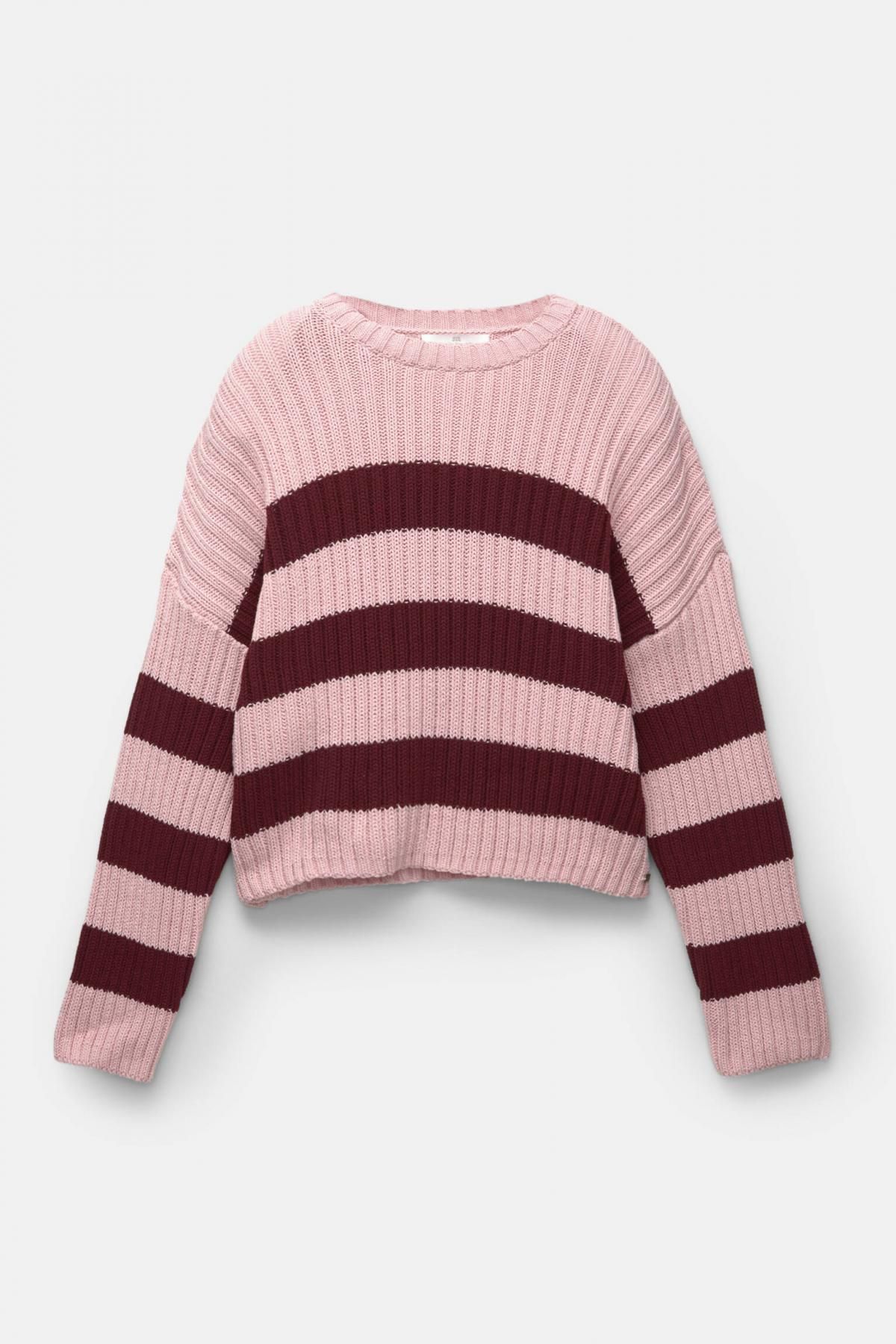 풀앤베어 스트라이프 라운드넥 니트 스웨터 7550/364 BURGUNDY - 상품 이미지