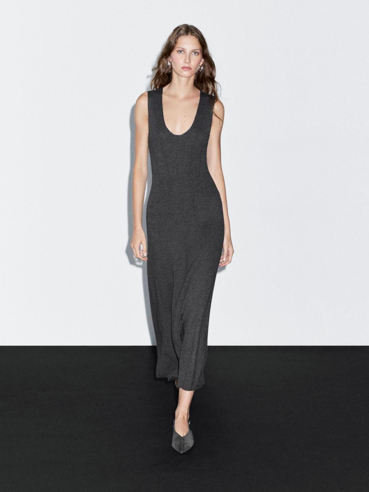 마시모두띠 미니멀 A라인 니트 롱 원피스 6603/573 ANTHRACITE GREY - 상세 이미지 2