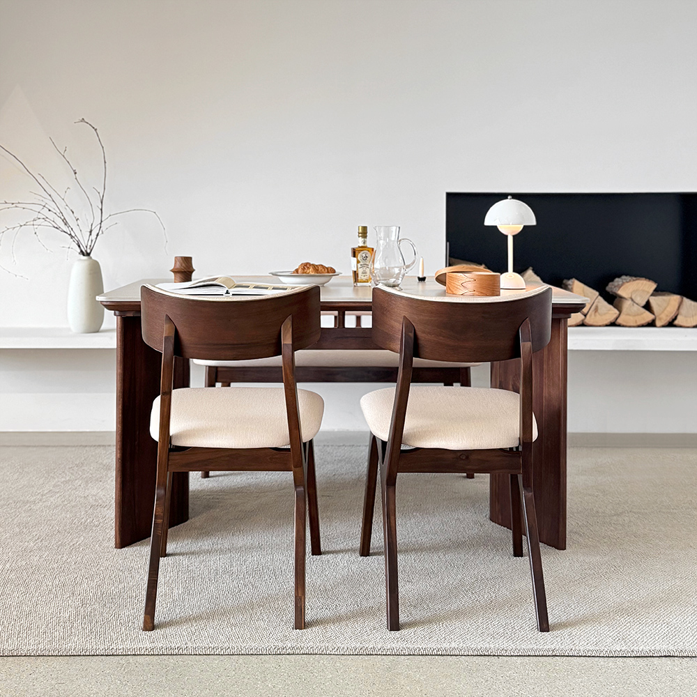 로포텐 브루클린 양면 세라믹식탁 세트 원목 4인용 식탁 포세린 1400 의자2 벤치