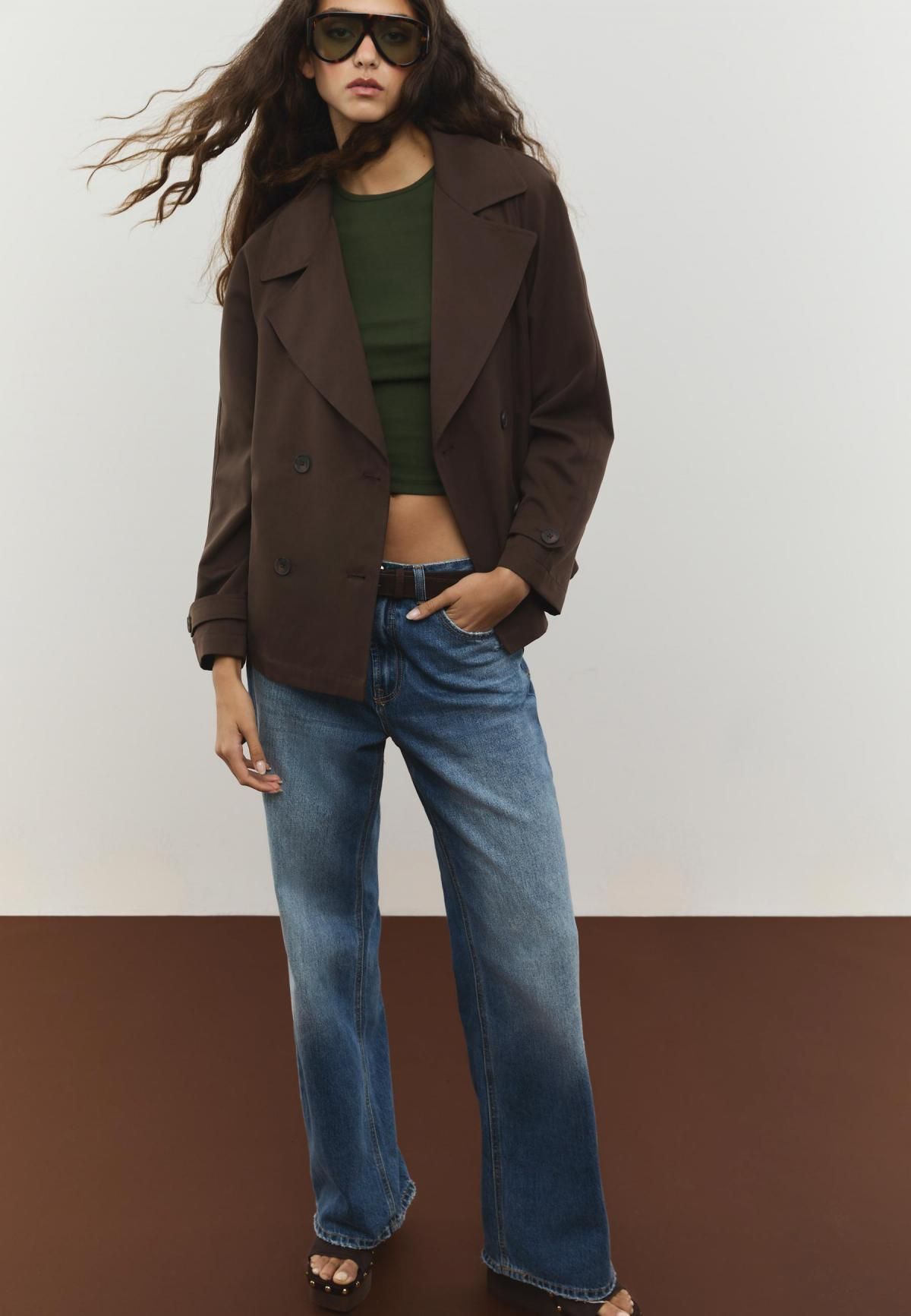 스트라디바리우스 모던 브라운 벨트 숏 트렌치코트 1788/638 BROWN - 상세 이미지 5