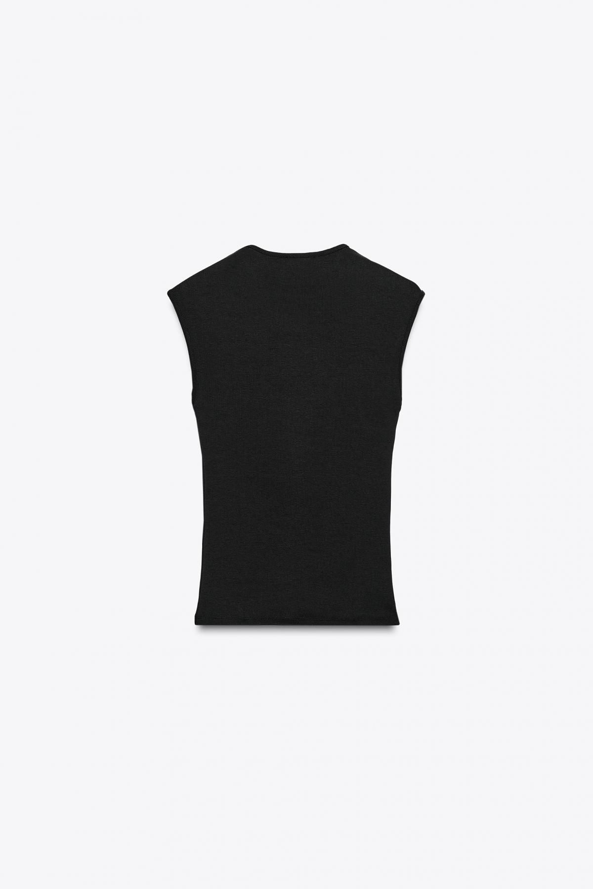 자라 블랙 슬림핏 스트레치 골지 민소매 티셔츠 0858/605 BLACK - 상세 이미지 5