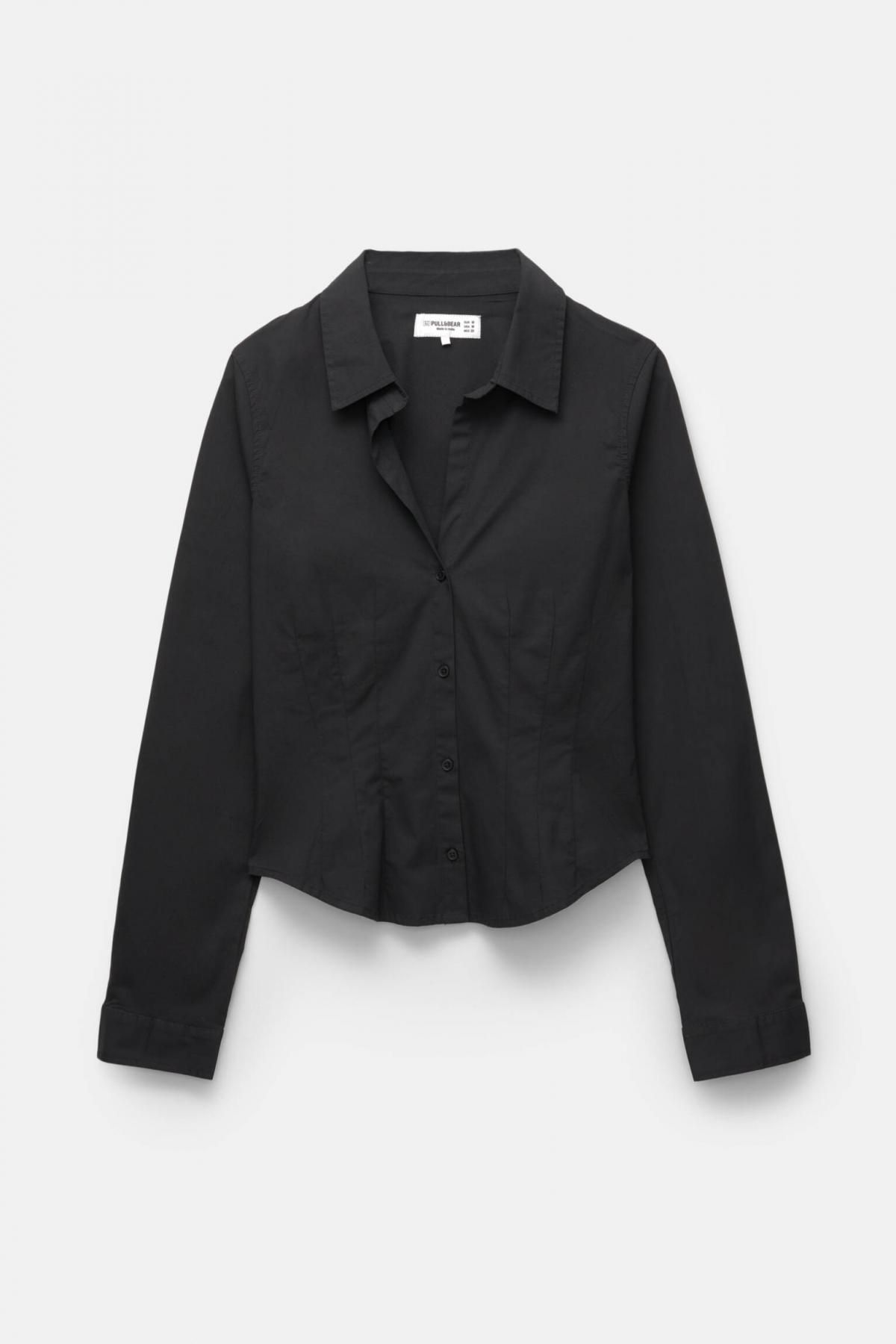 풀앤베어 슬림핏 블랙 플리츠 긴팔 셔츠 7472/366 BLACK - 메인 이미지