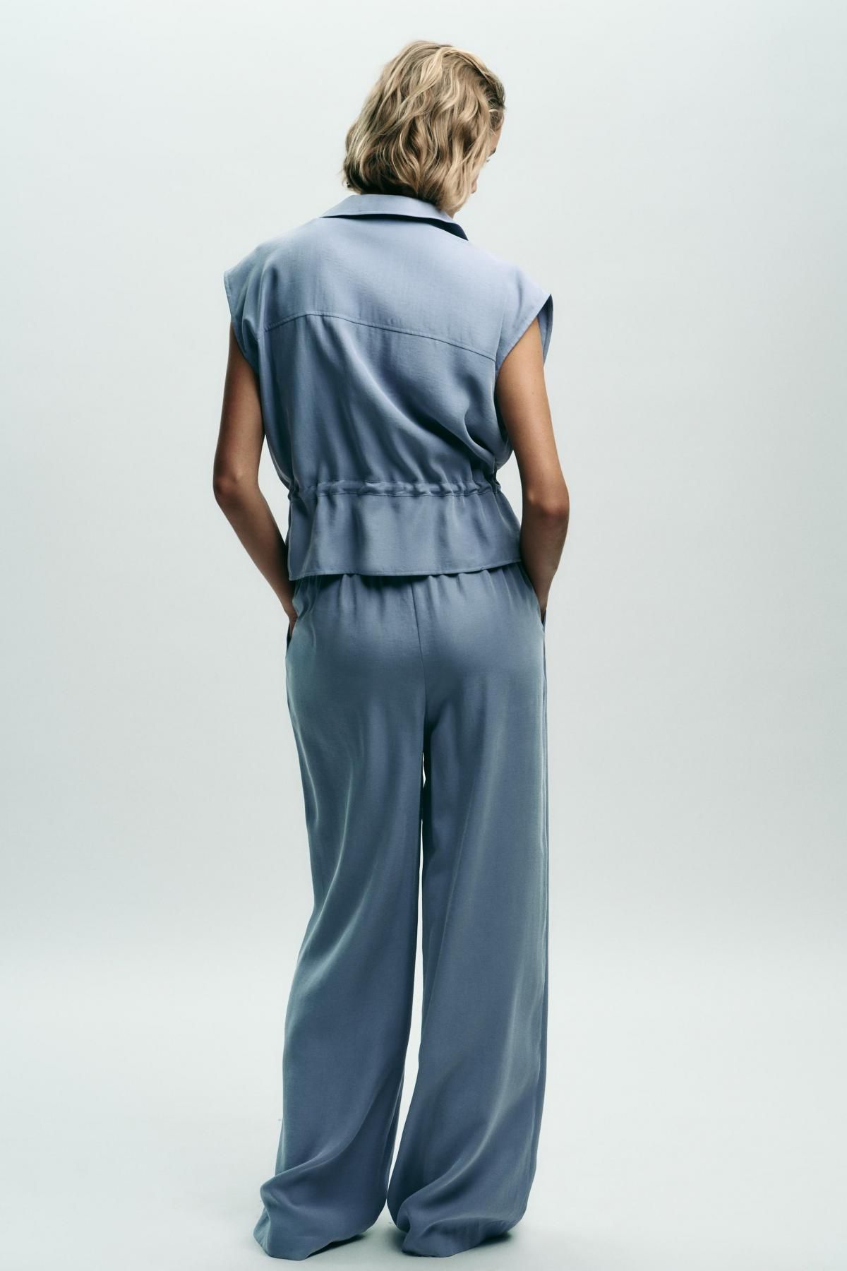 자라 소프트터치 하이웨이스트 와이드 팬츠 1971/361 BLUE / GREY - 상세 이미지 4