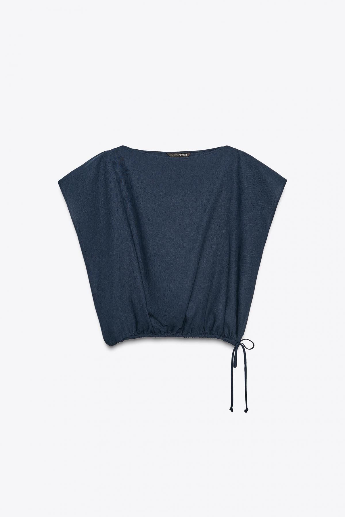자라 린넨 블렌드 라운드넥 스트링 반팔 니트 탑 8602/586 NAVY BLUE - 메인 이미지
