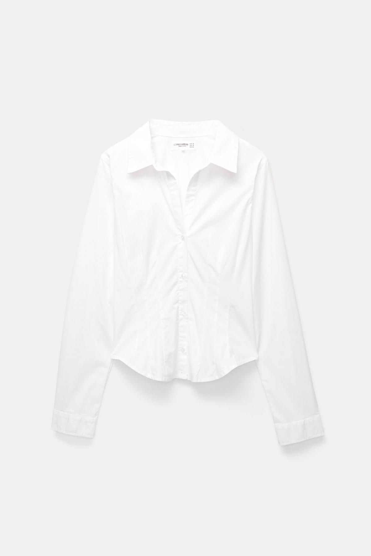 풀앤베어 슬림핏 플리츠 화이트 긴팔 셔츠 7472/366 WHITE - 메인 이미지