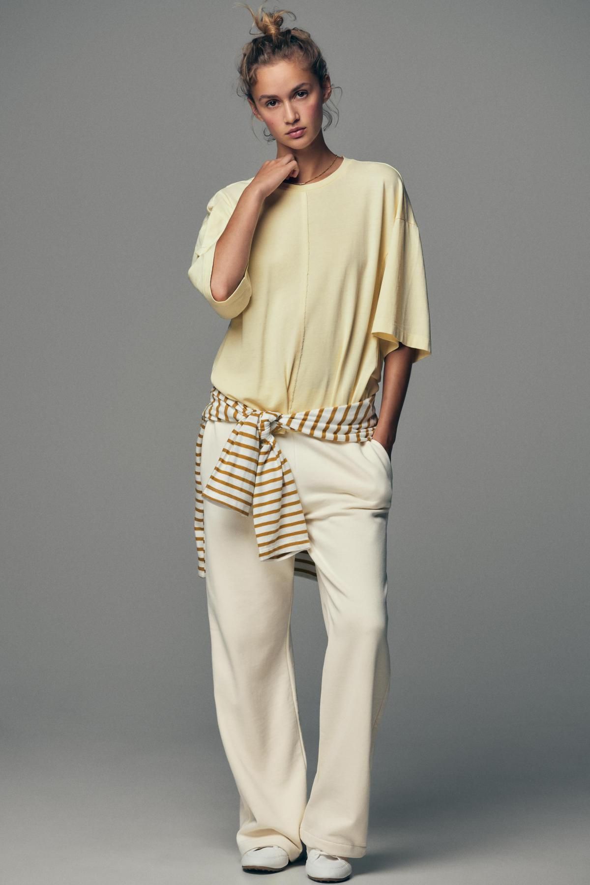 자라 워싱 오버사이즈 반팔 티셔츠 라운드넥 코튼 4424/626 YELLOW - 상세 이미지 2