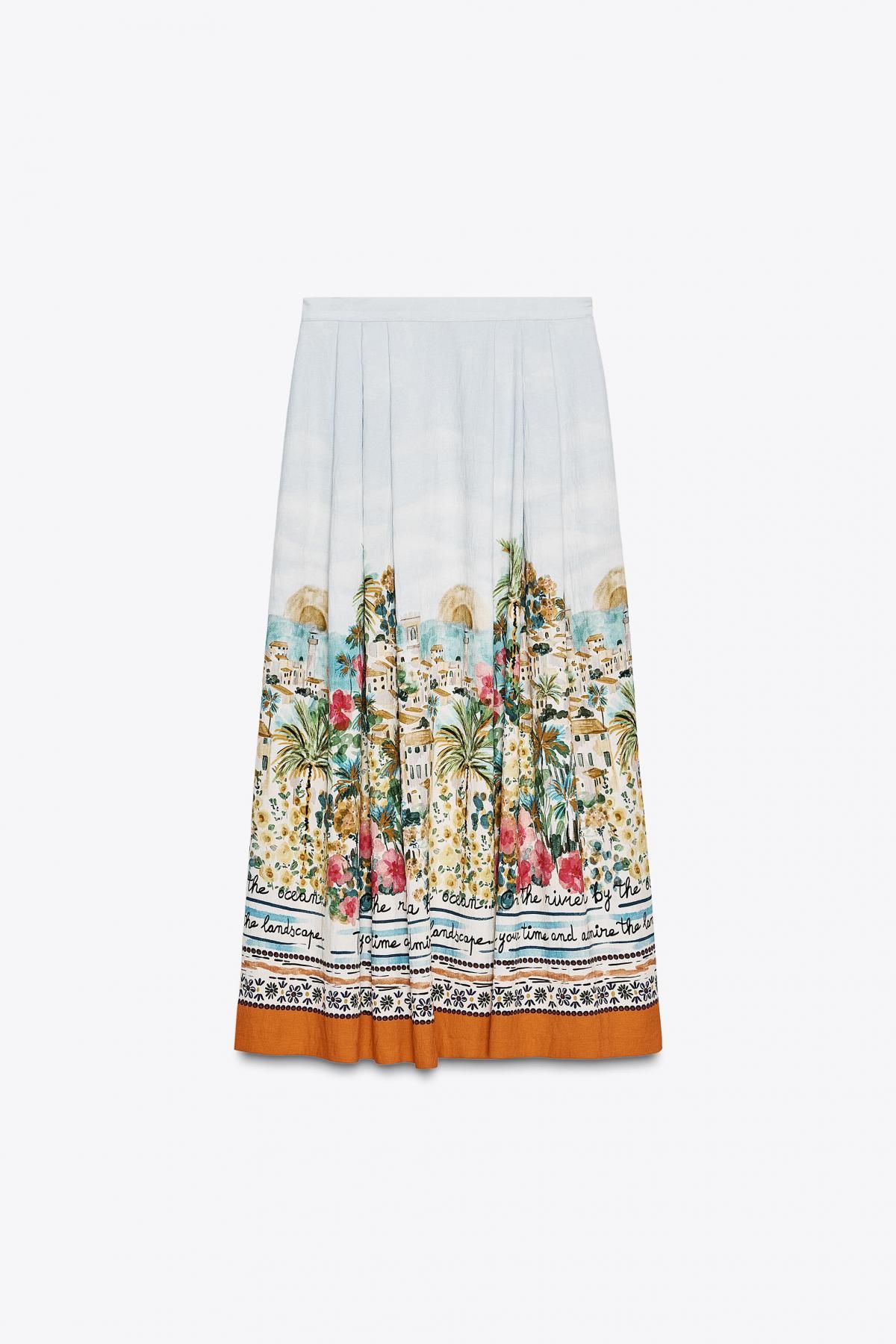 자라 에스닉 플라워 패턴 프린트 미디 스커트 8516/120 MULTICOLOURED - 메인 이미지