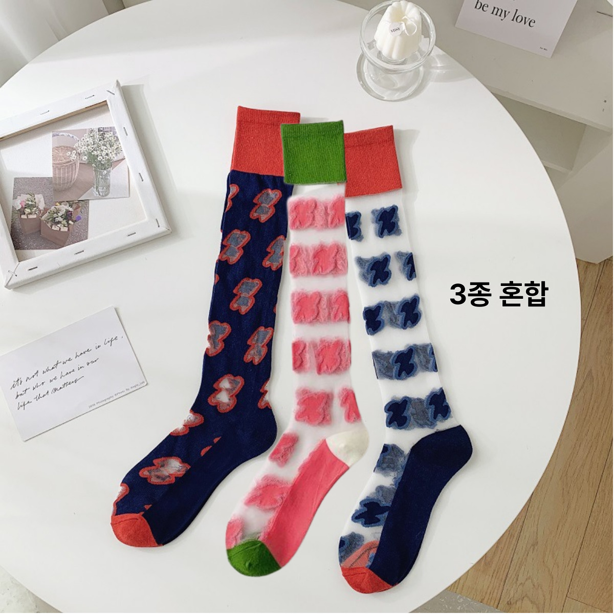 폼오라 여성용 포인트 패션 여성 장목 양말 3켤레 세트 - 상세 이미지 2