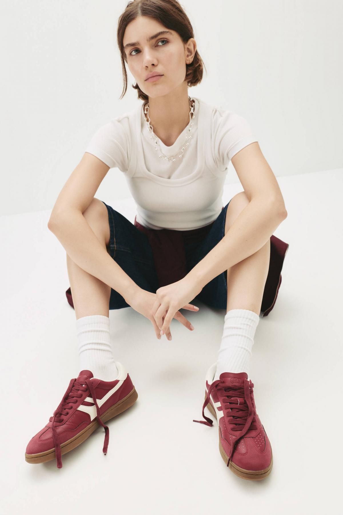 풀앤베어 레트로 컬러블록 스니커즈 1305/640 BURGUNDY - 상세 이미지 2