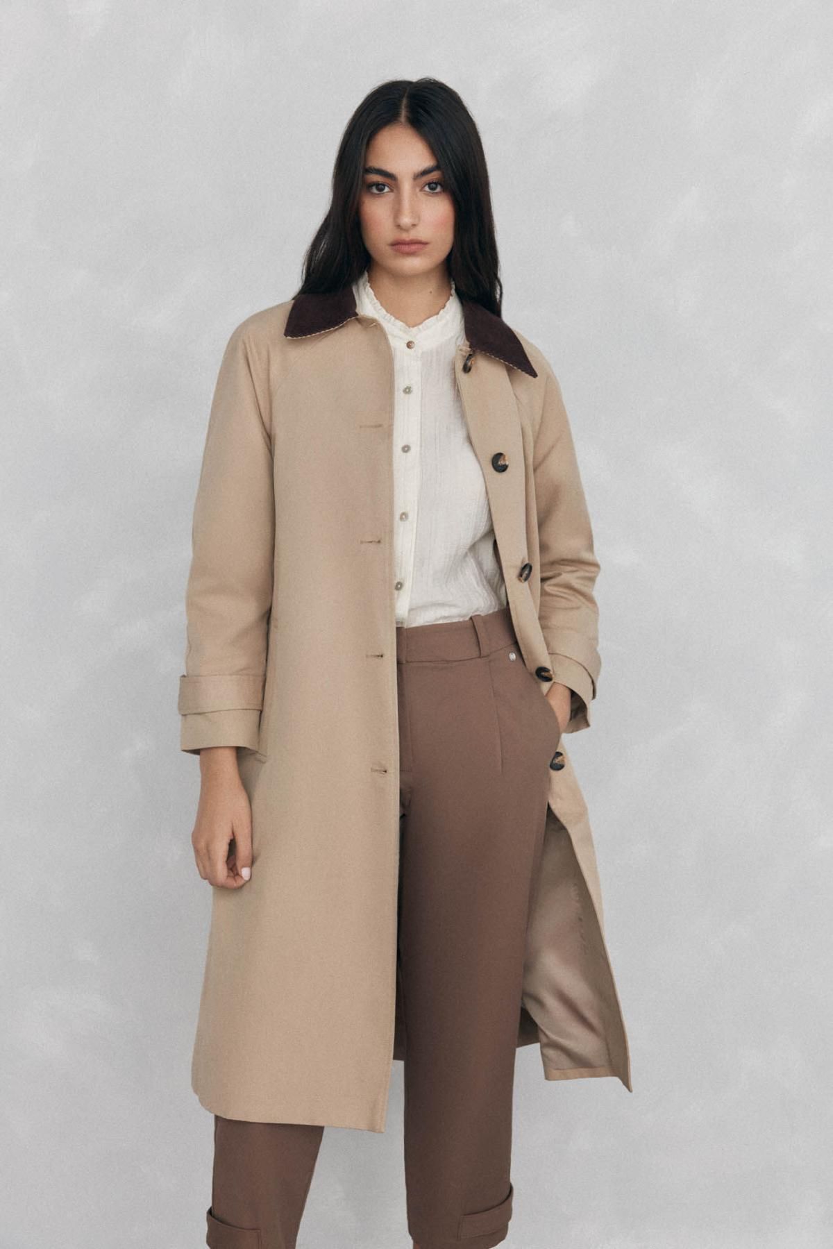 페드로 델 이에로 코듀로이 칼라 클래식 롱 트렌치코트 8572318 BEIGE - 상세 이미지 3