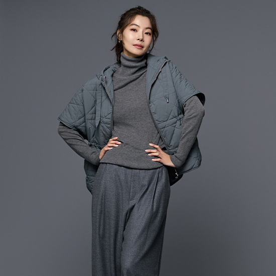 메시제이 퀼팅 케이프 후드 패딩 트임 조끼 베스트 빅사이즈 30대 40대 여성 결혼식하객룩 오피스룩 - 상세 이미지 3