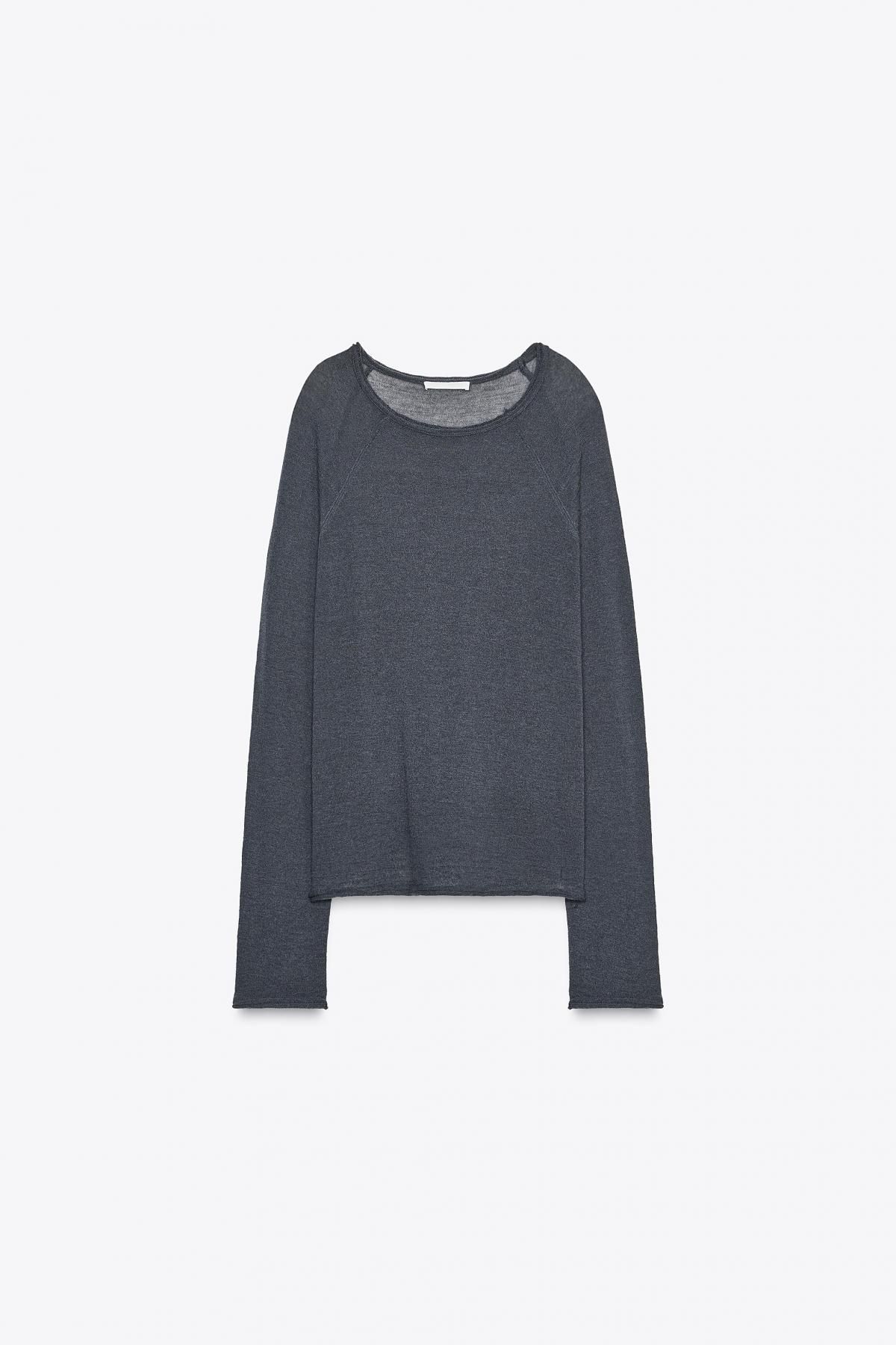 자라 울블렌드 라운드넥 긴팔 티셔츠 4786/454 ANTHRACITE GREY - 메인 이미지